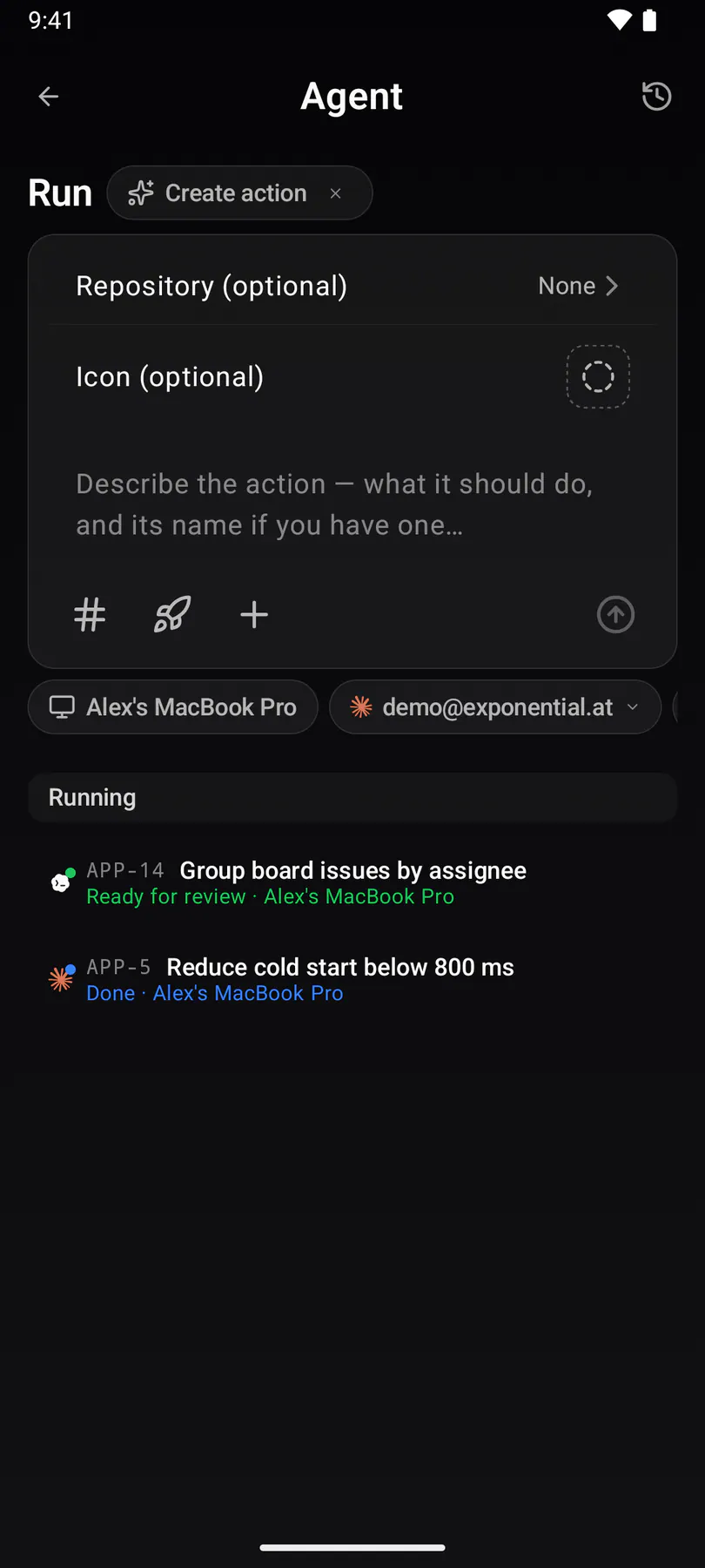 New action on Android
