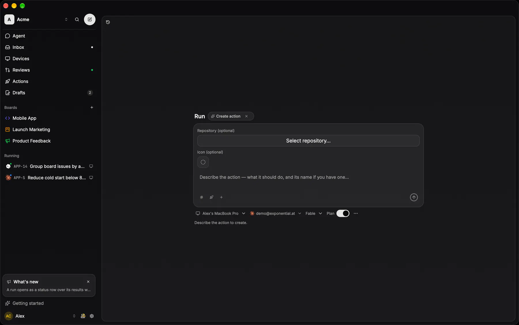 New action on Desktop