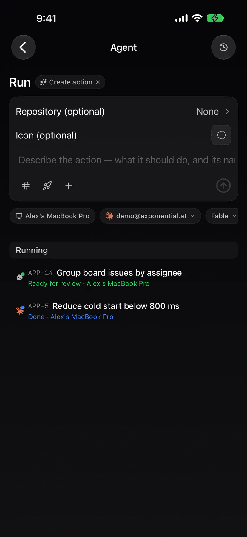 New action on iOS