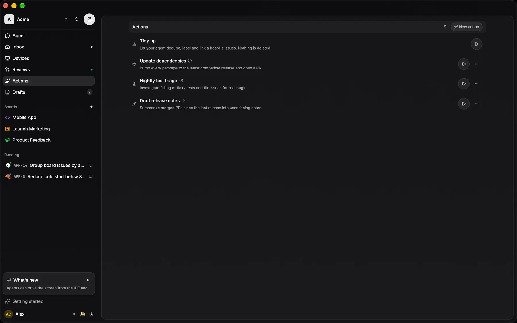 Actions on Desktop