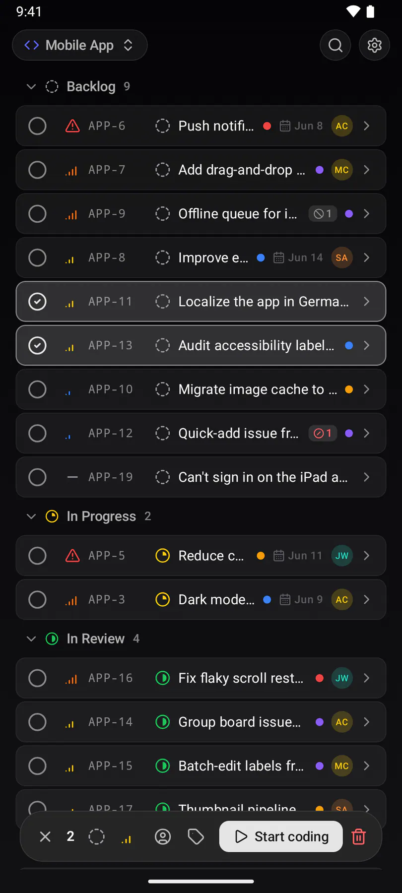 Bulk edit on Android