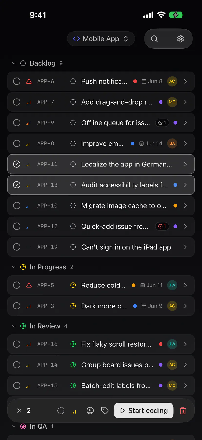 Bulk edit on iOS