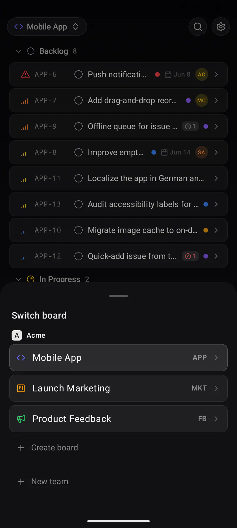 Board switcher on Android