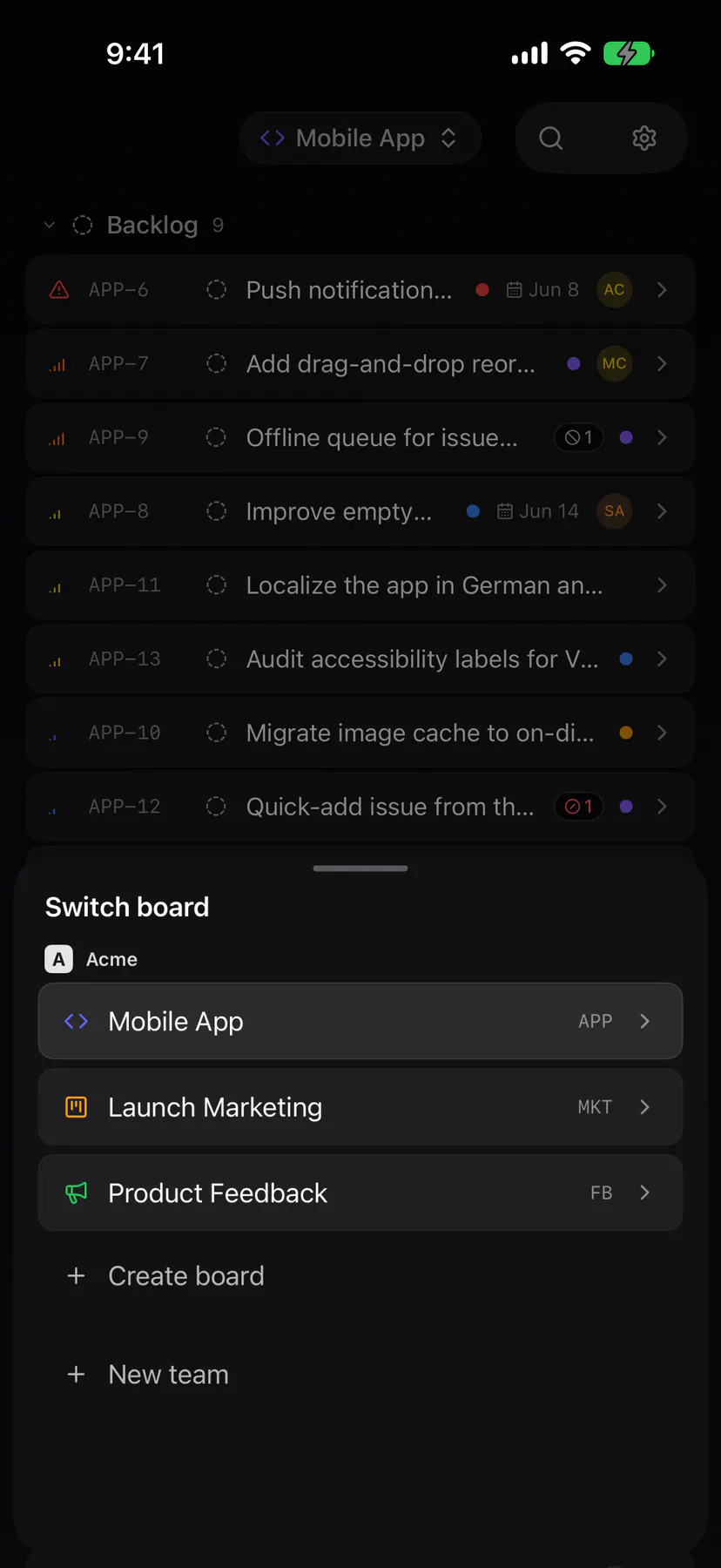 Board switcher on iOS