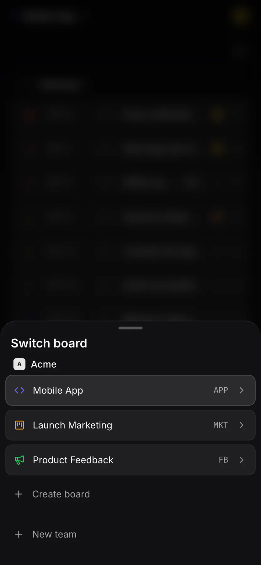 Board switcher on Web mobile