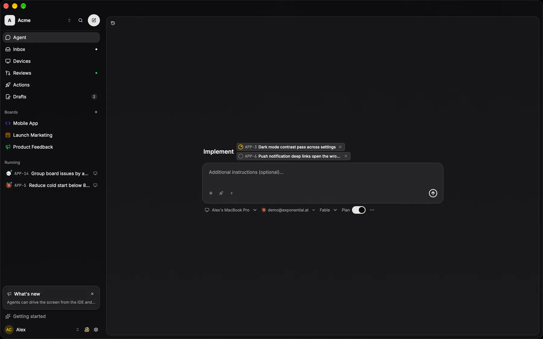 Agent · Issues on Desktop
