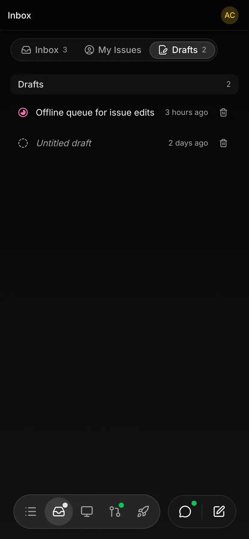 Drafts on Web mobile