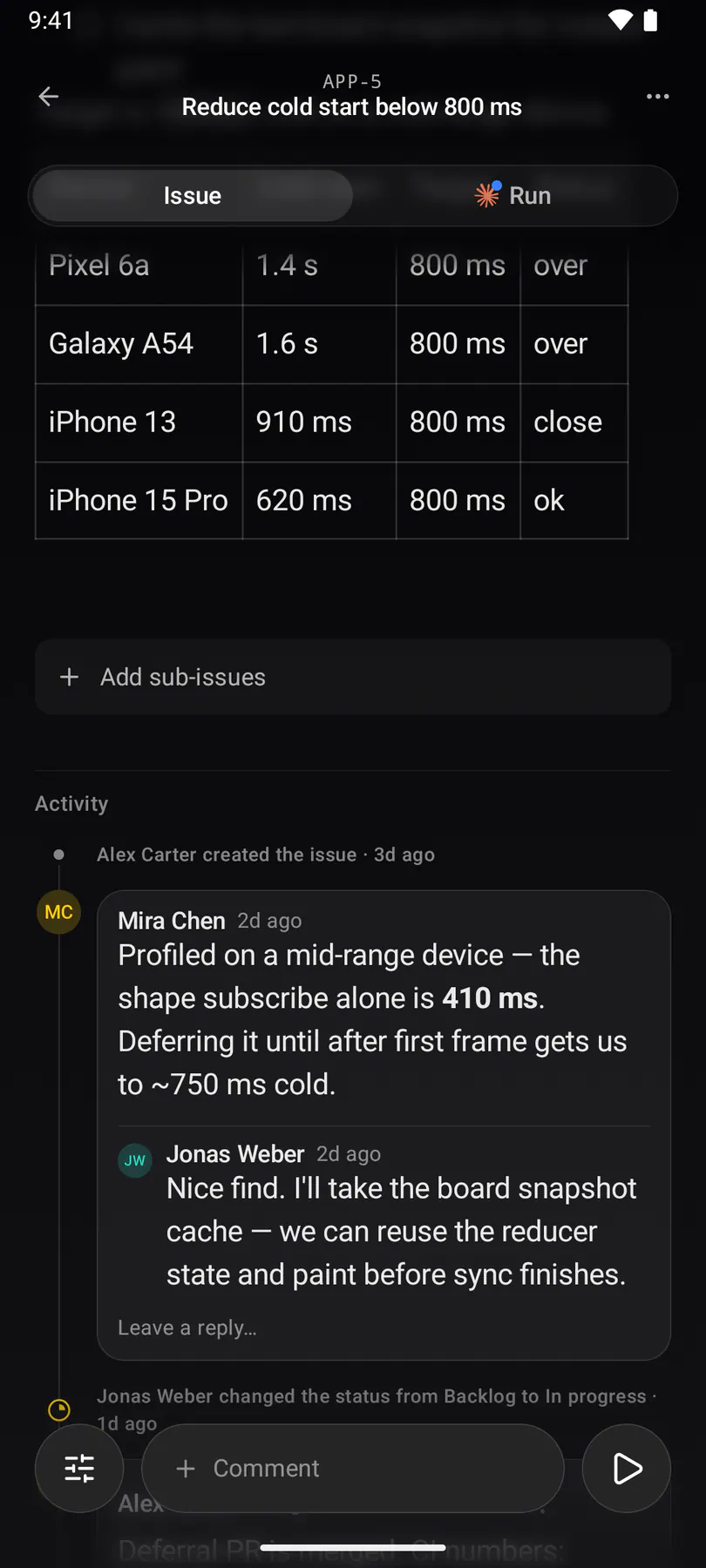 Issue comments on Android