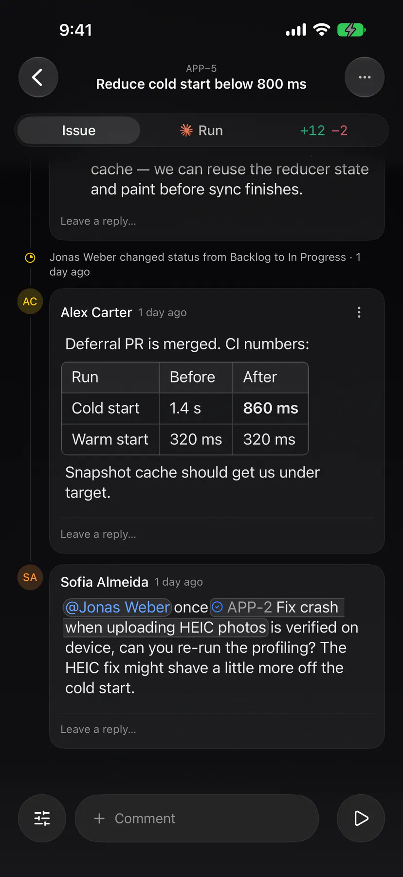 Issue comments on iOS