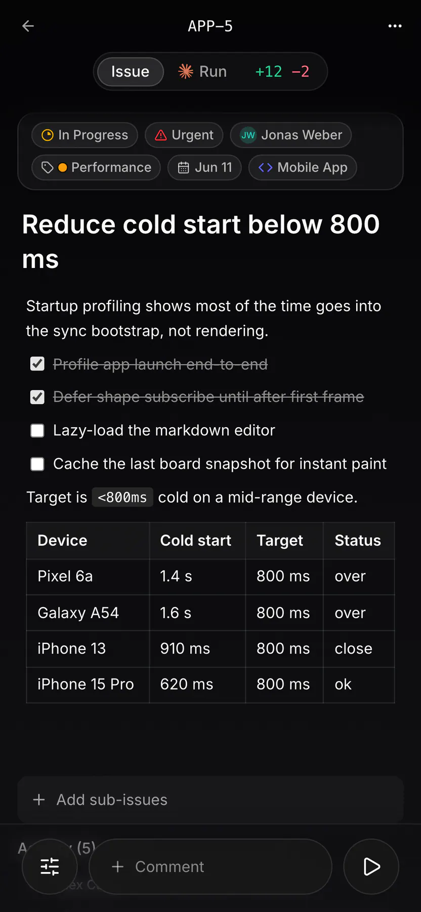 Issue comments on Web mobile