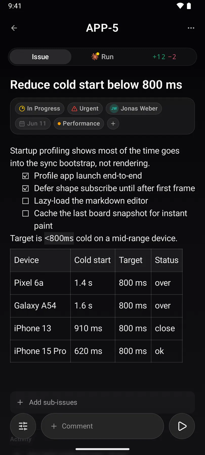 Issue detail on Android