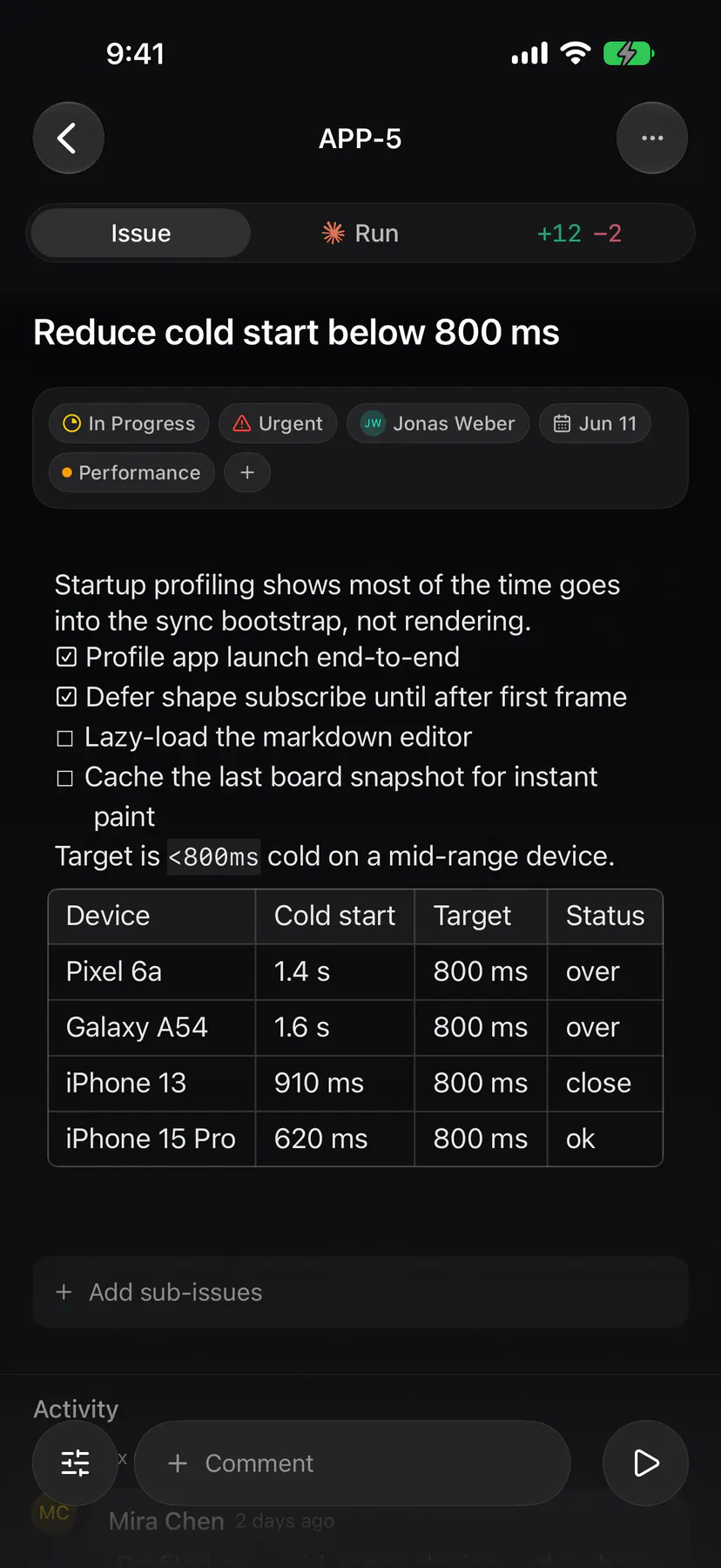 Issue detail on iOS