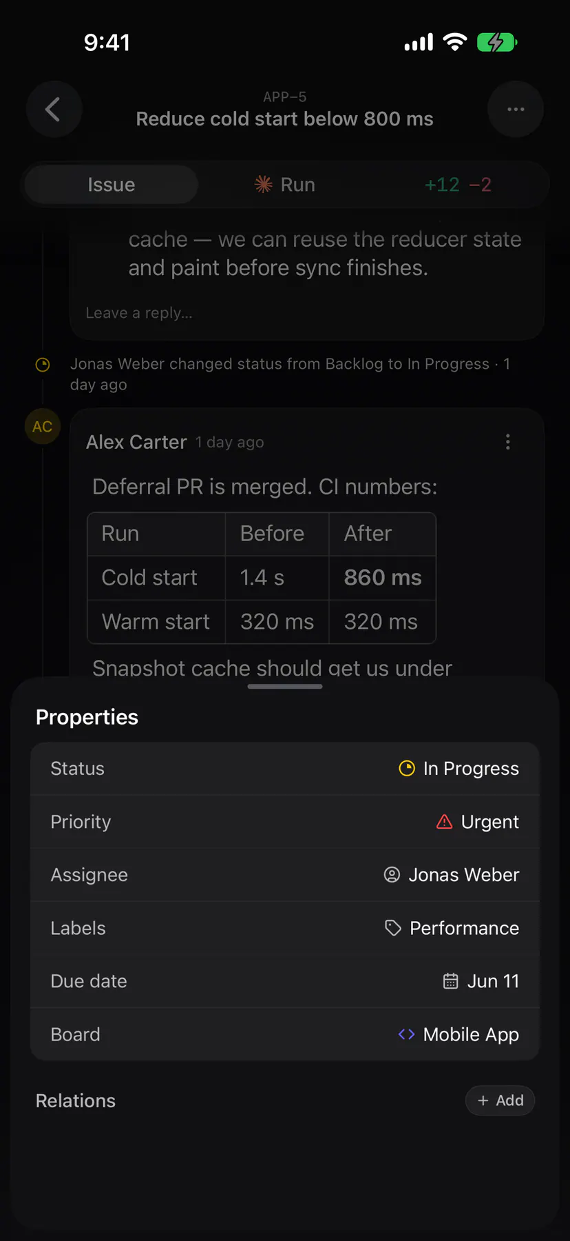 Issue properties (mobile) on iOS