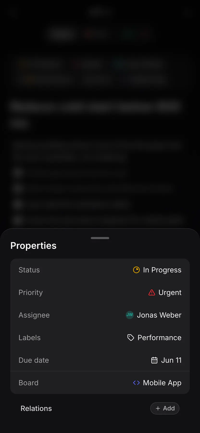 Issue properties (mobile) on Web mobile