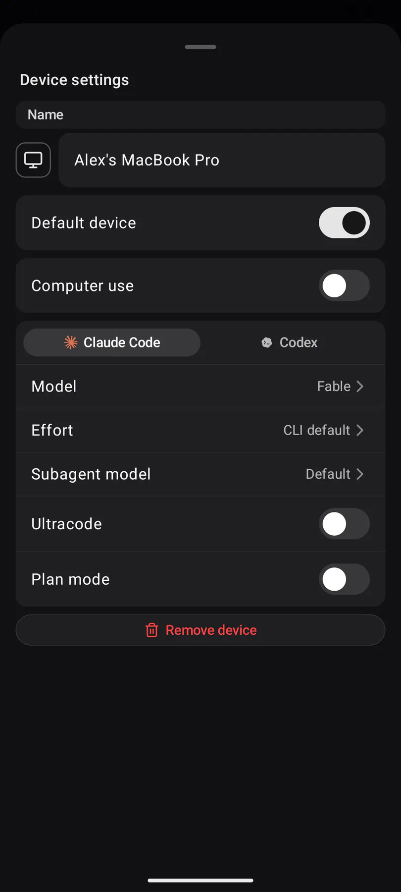 Device settings on Android
