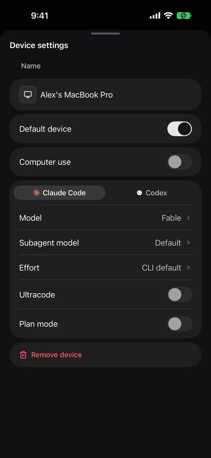 Device settings on iOS