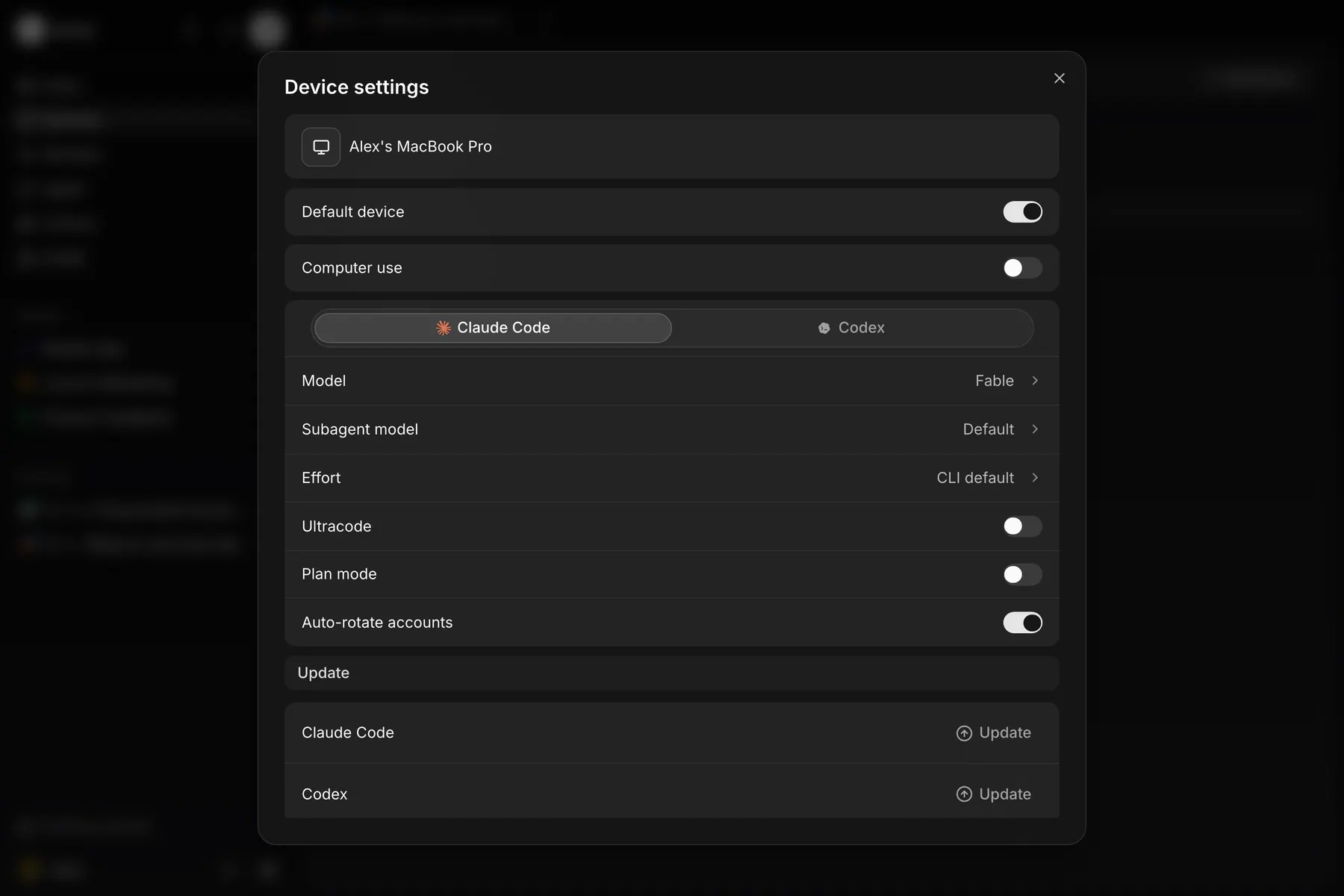 Device settings on Web