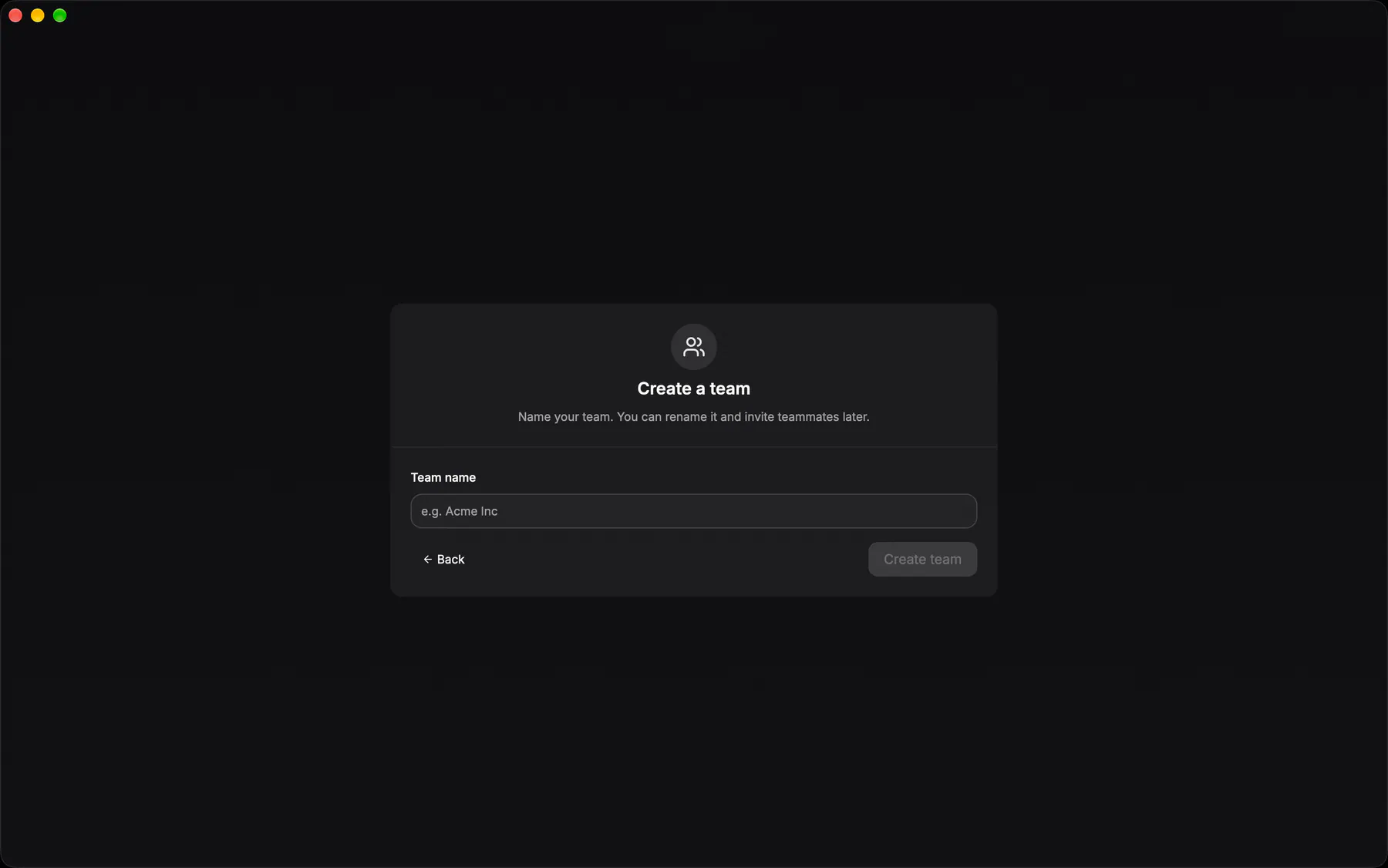 Onboarding · Create a team on Desktop