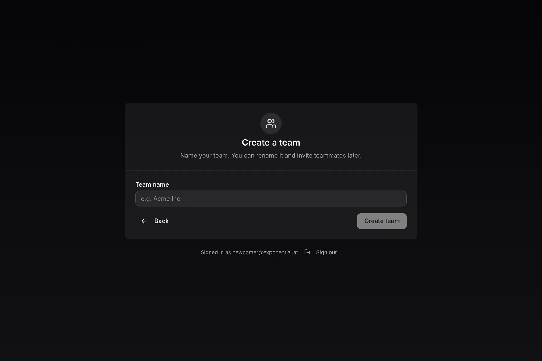 Onboarding · Create a team on Web