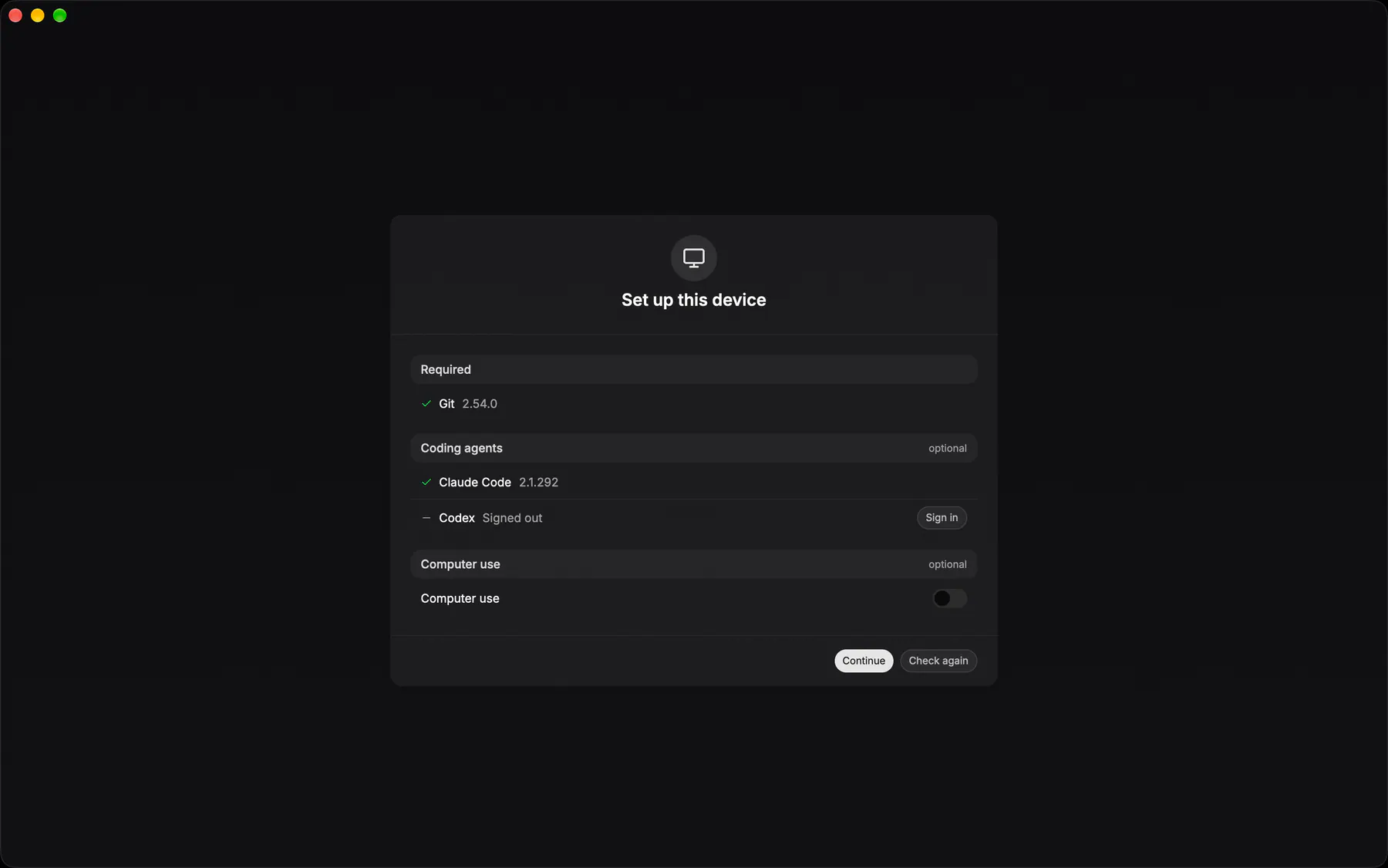 Onboarding · Set up devices on Desktop
