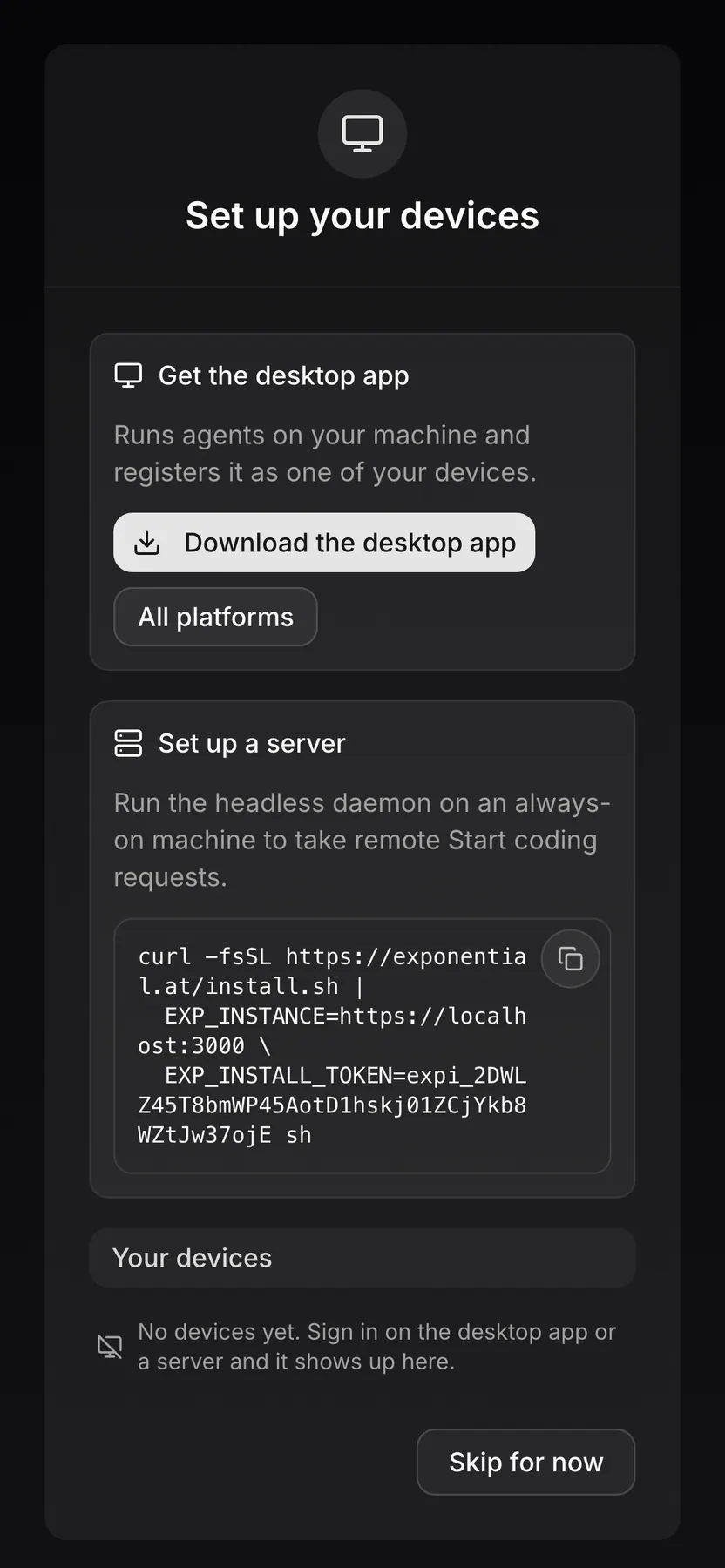Onboarding · Set up devices on Web mobile