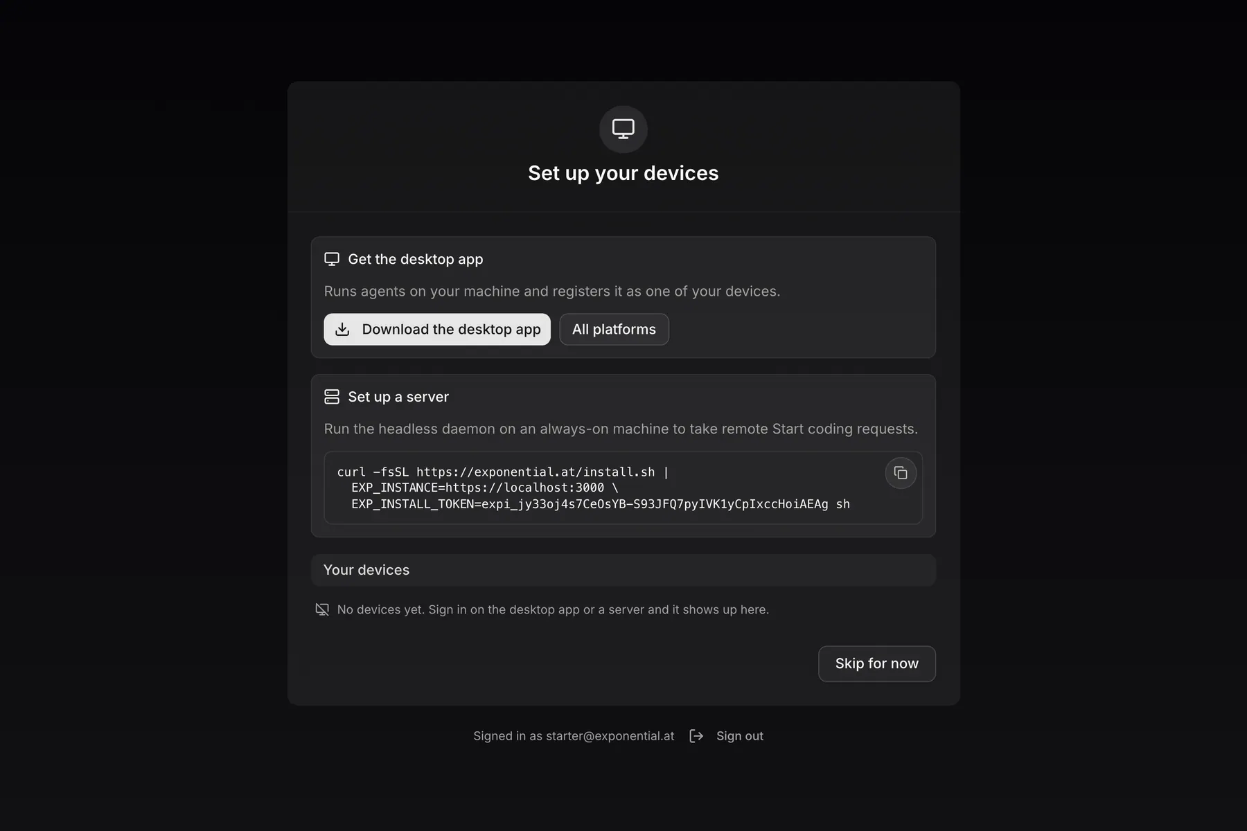 Onboarding · Set up devices on Web