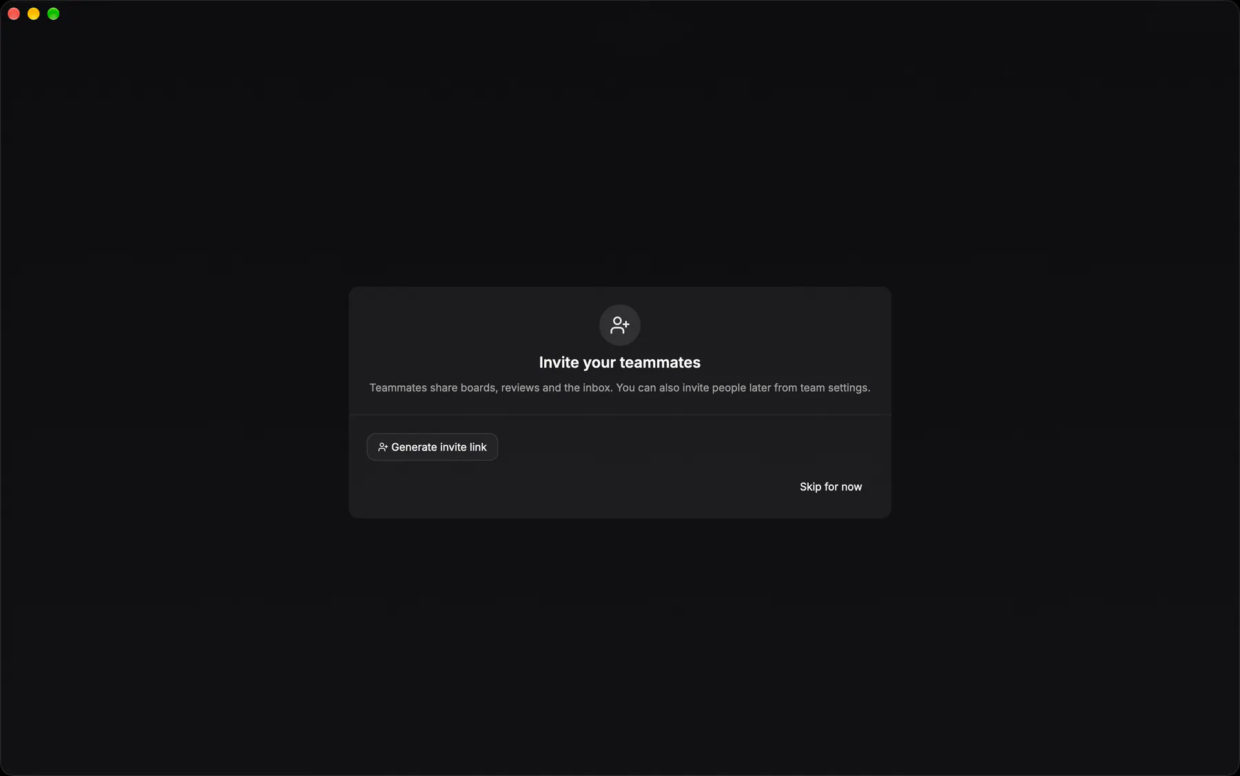 Onboarding · Invite teammates on Desktop