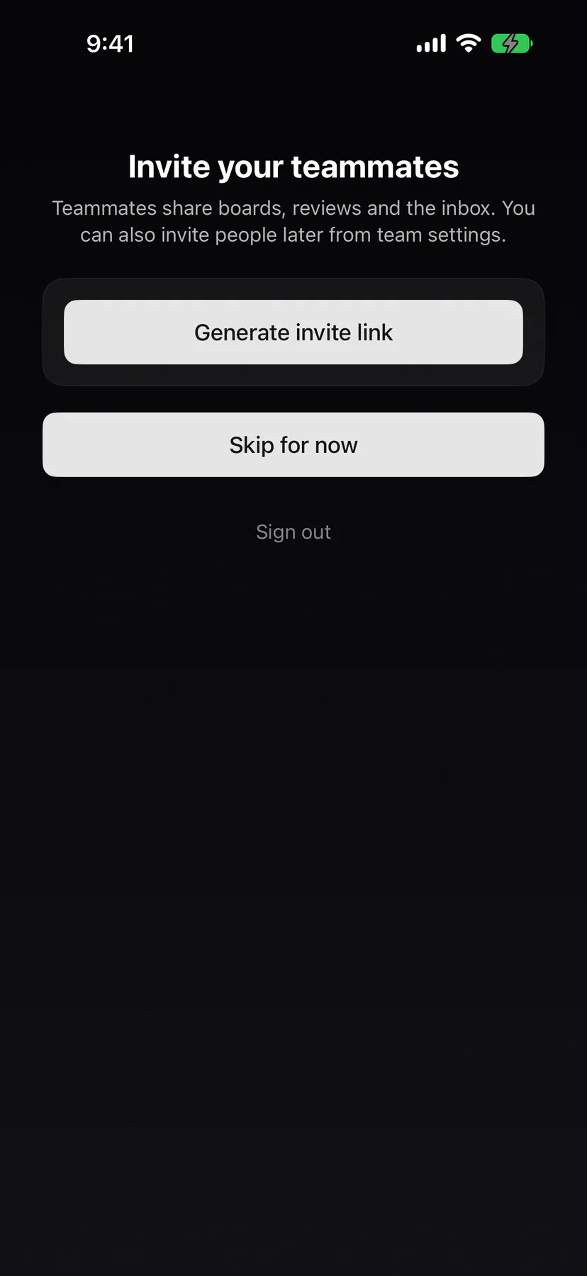 Onboarding · Invite teammates on iOS