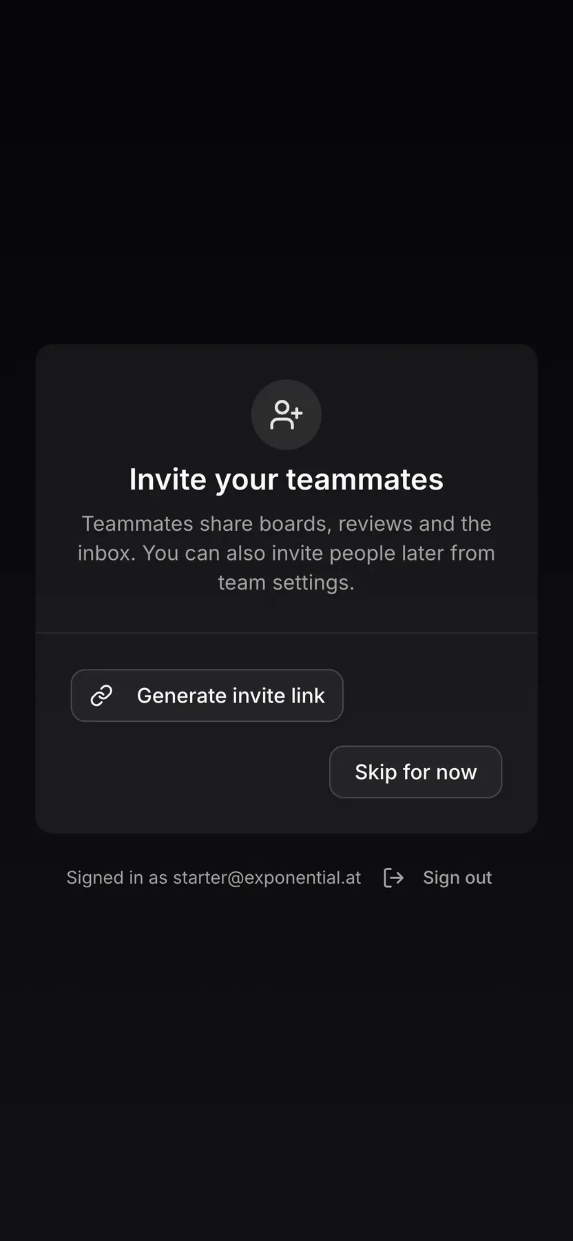 Onboarding · Invite teammates on Web mobile