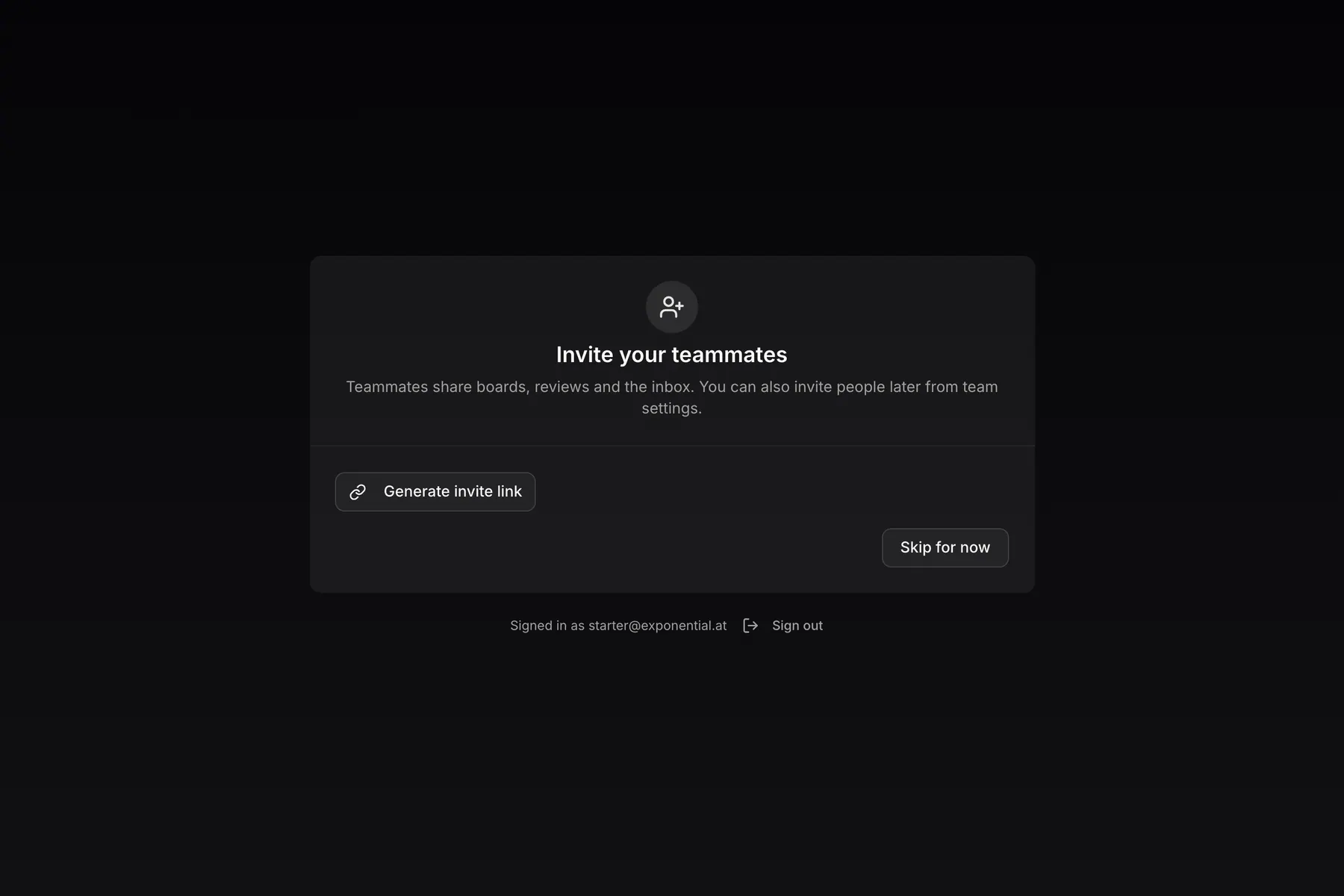 Onboarding · Invite teammates on Web