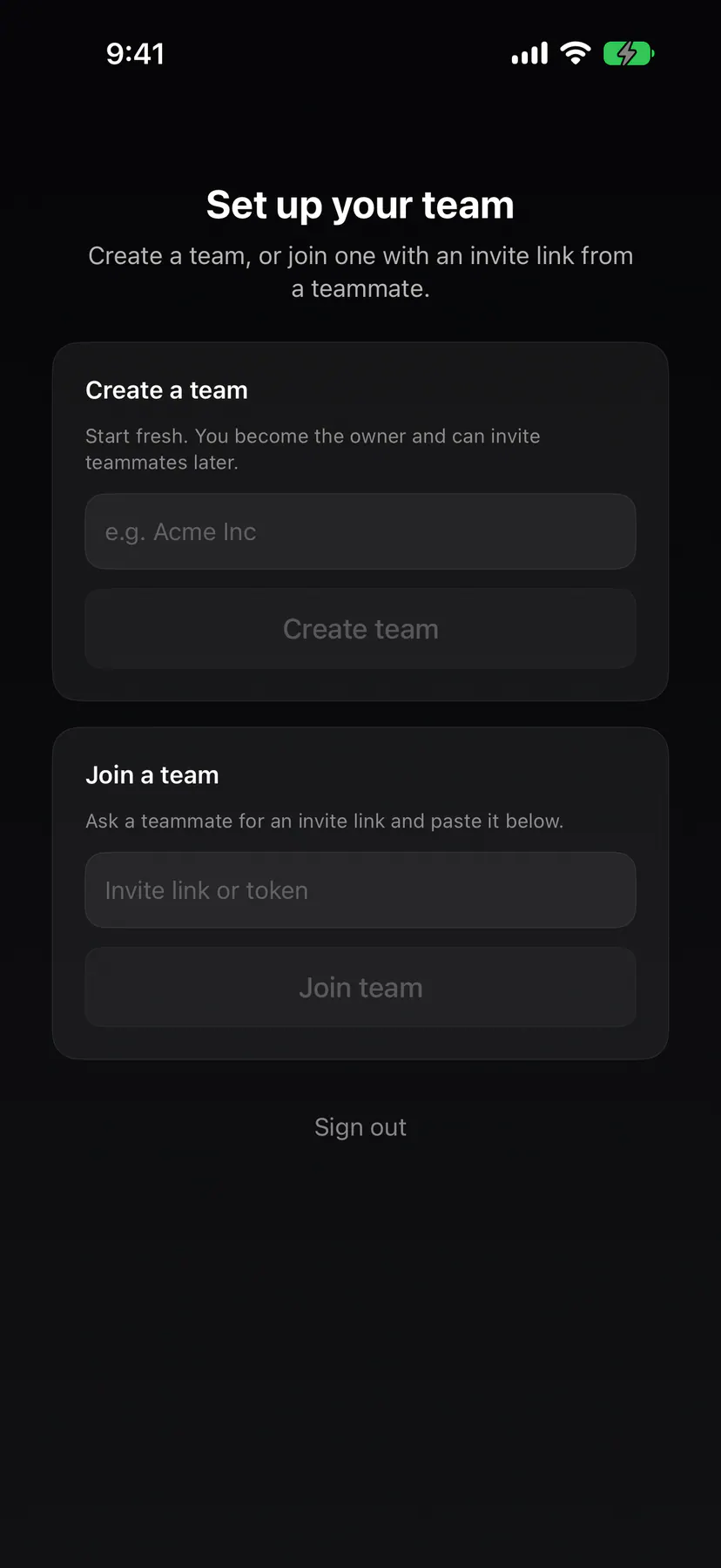 Create / join team on iOS