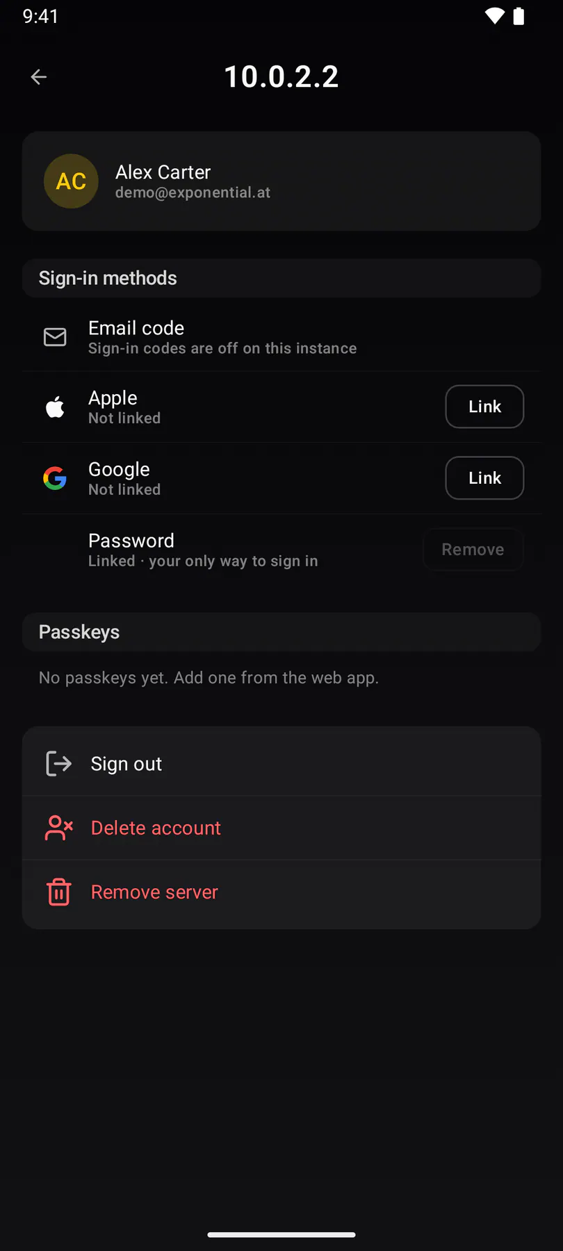 Settings · Account on Android