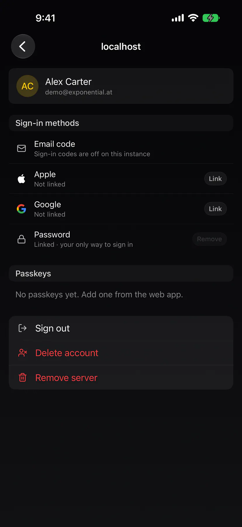 Settings · Account on iOS
