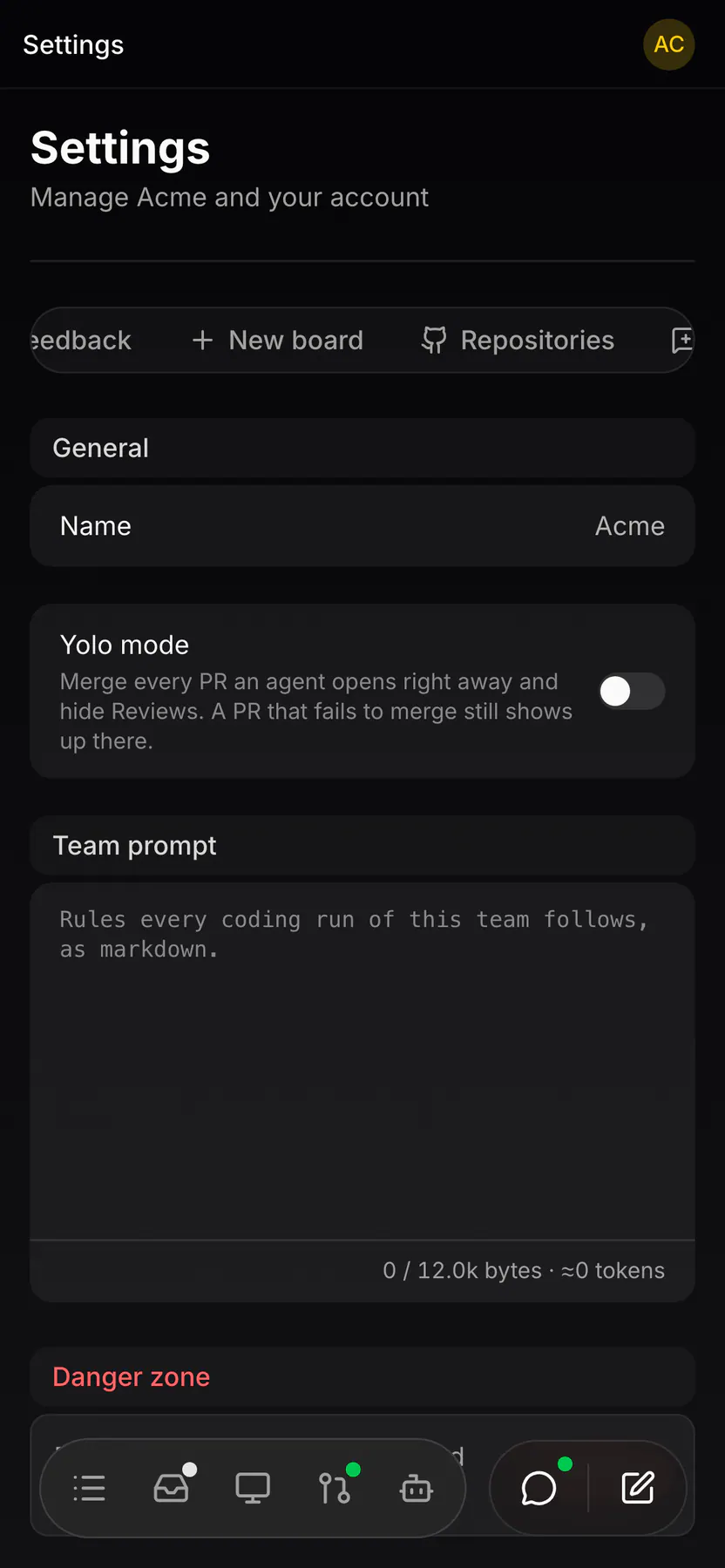 Settings · General on Web mobile