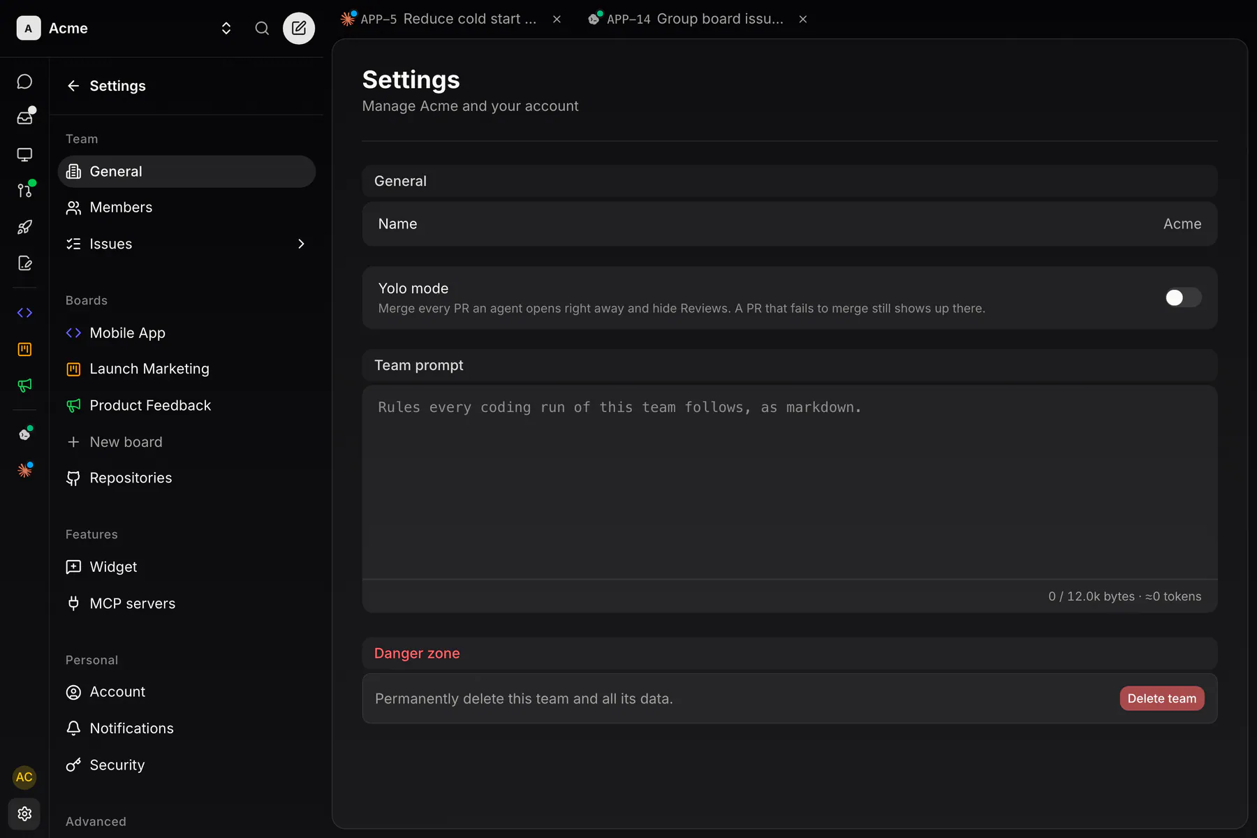 Settings · General on Web