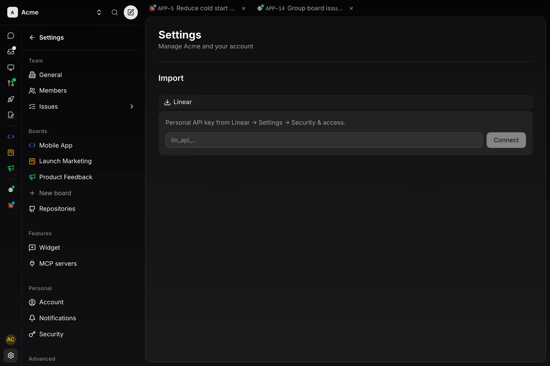 Settings · Import on Web