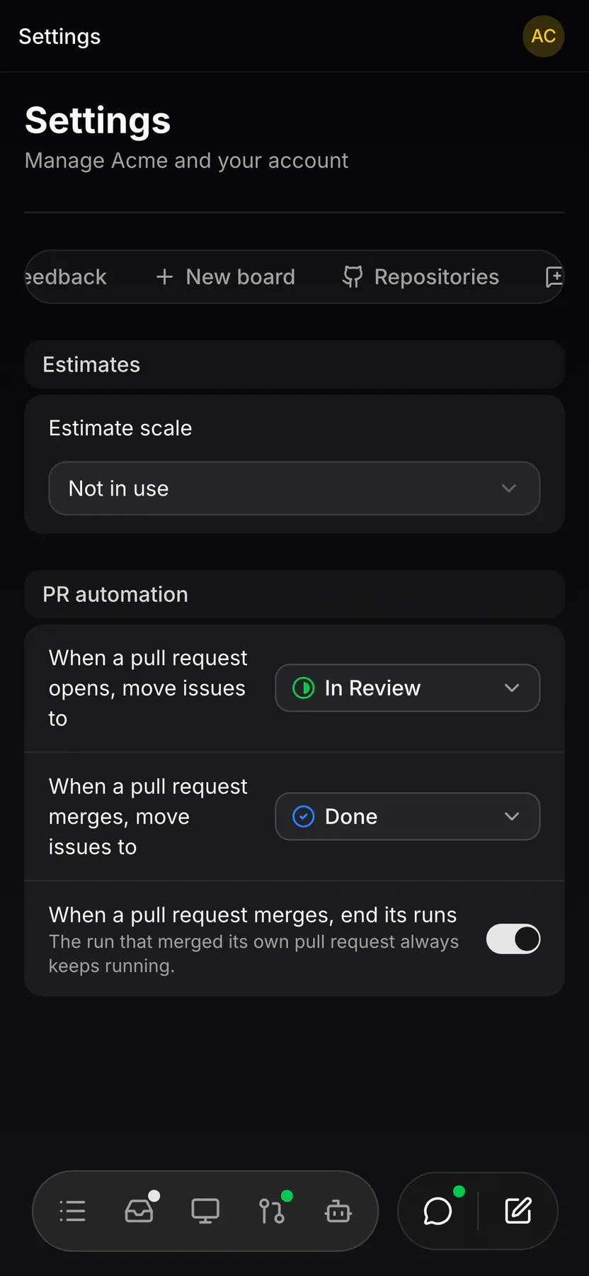 Settings · Issues on Web mobile