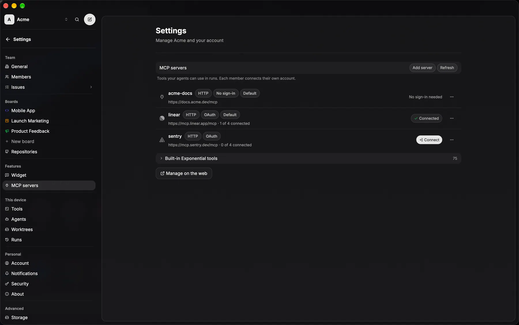 Settings · MCP servers on Desktop