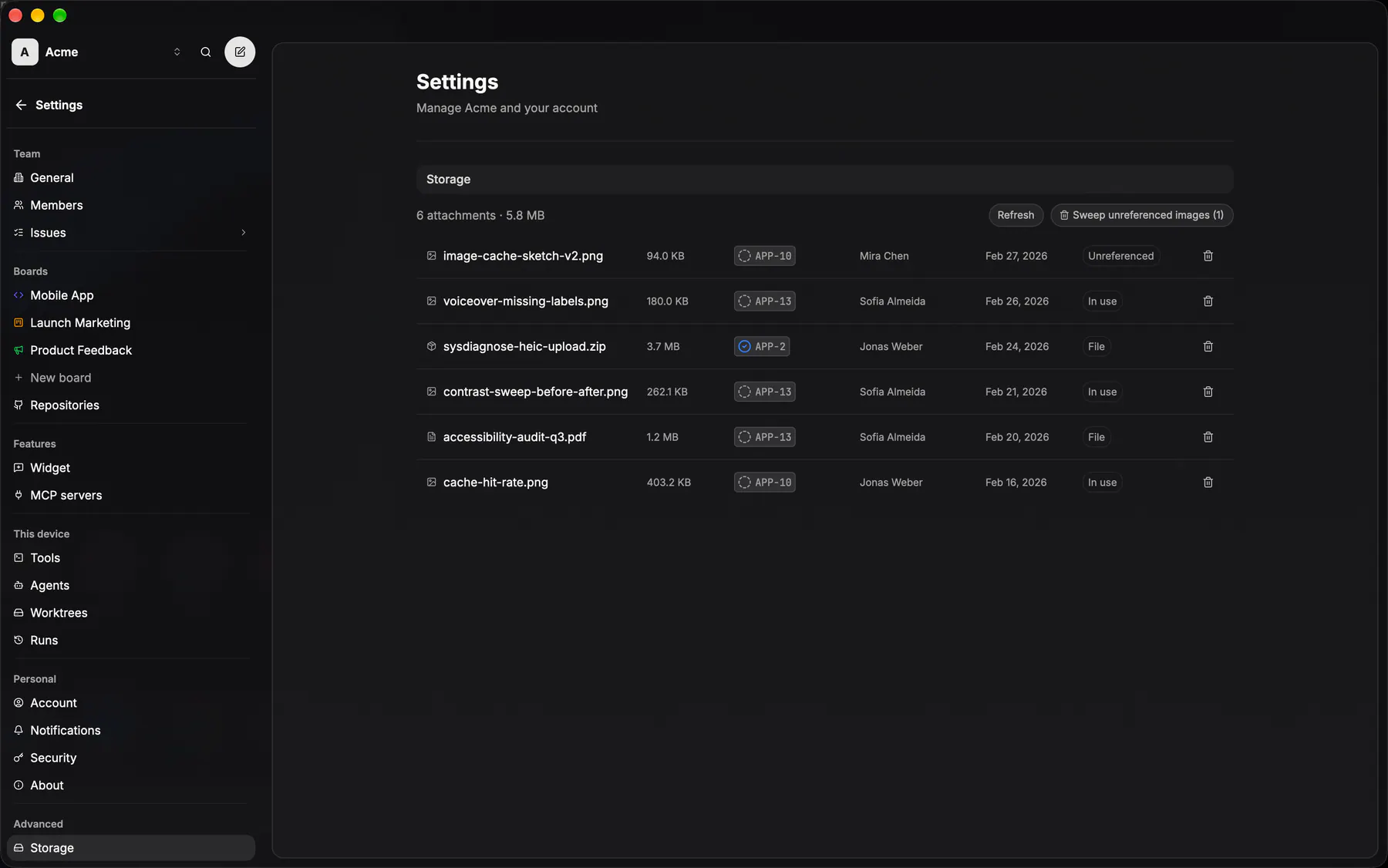 Settings · Storage on Desktop