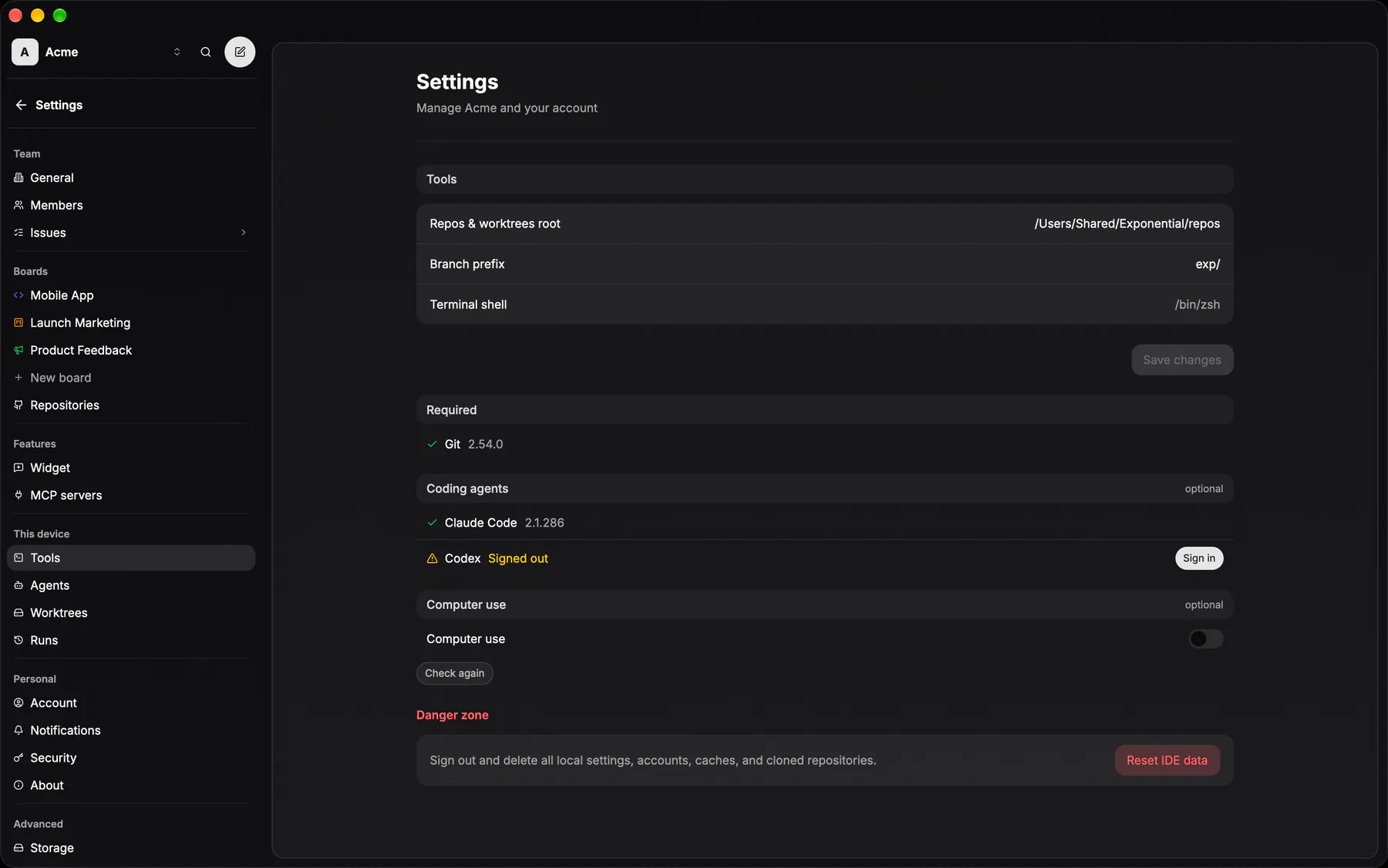 Settings · Tools on Desktop