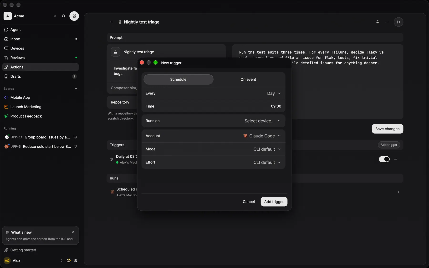 Trigger editor on Desktop