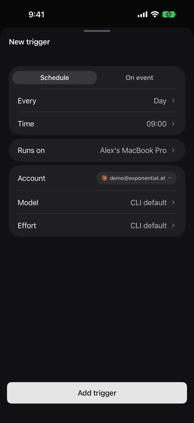 Trigger editor on iOS